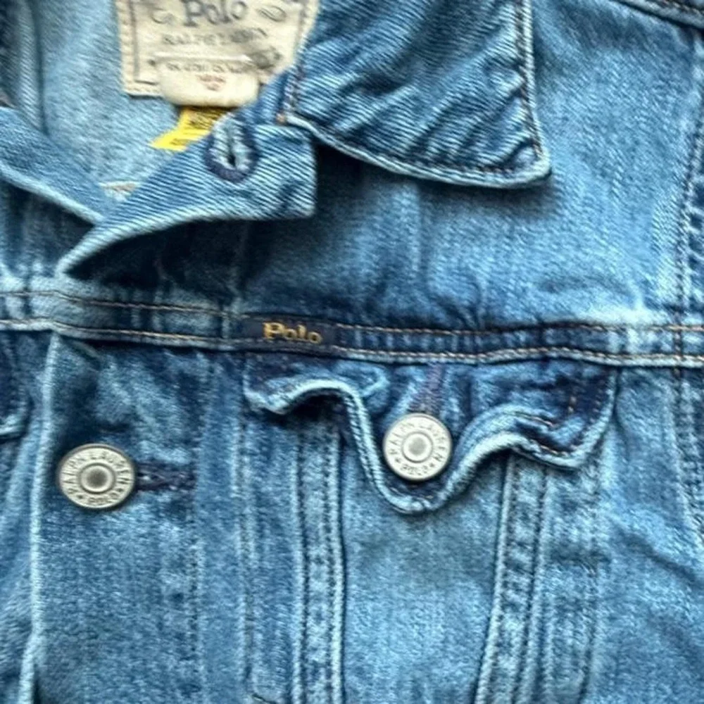 Polo Ralph Lauren Girls Denim Jacket Size 10 Raw Hem Logo Back Jean Jacket